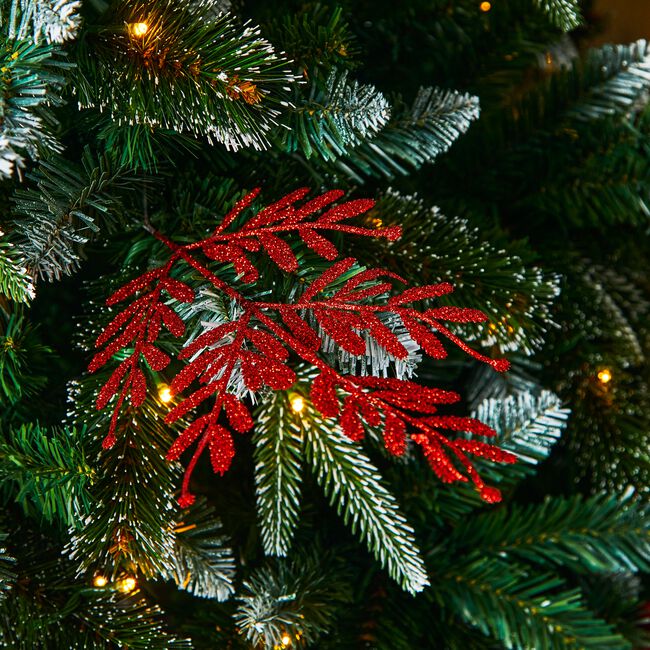 Red Christmas Glitter Fern & Feather Pick