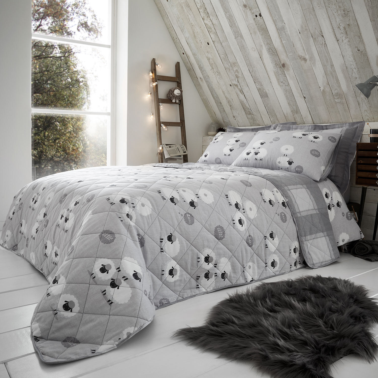 Brushed Cotton Snoozy Sheep Bed Linen, Grey Super King Bed Linen