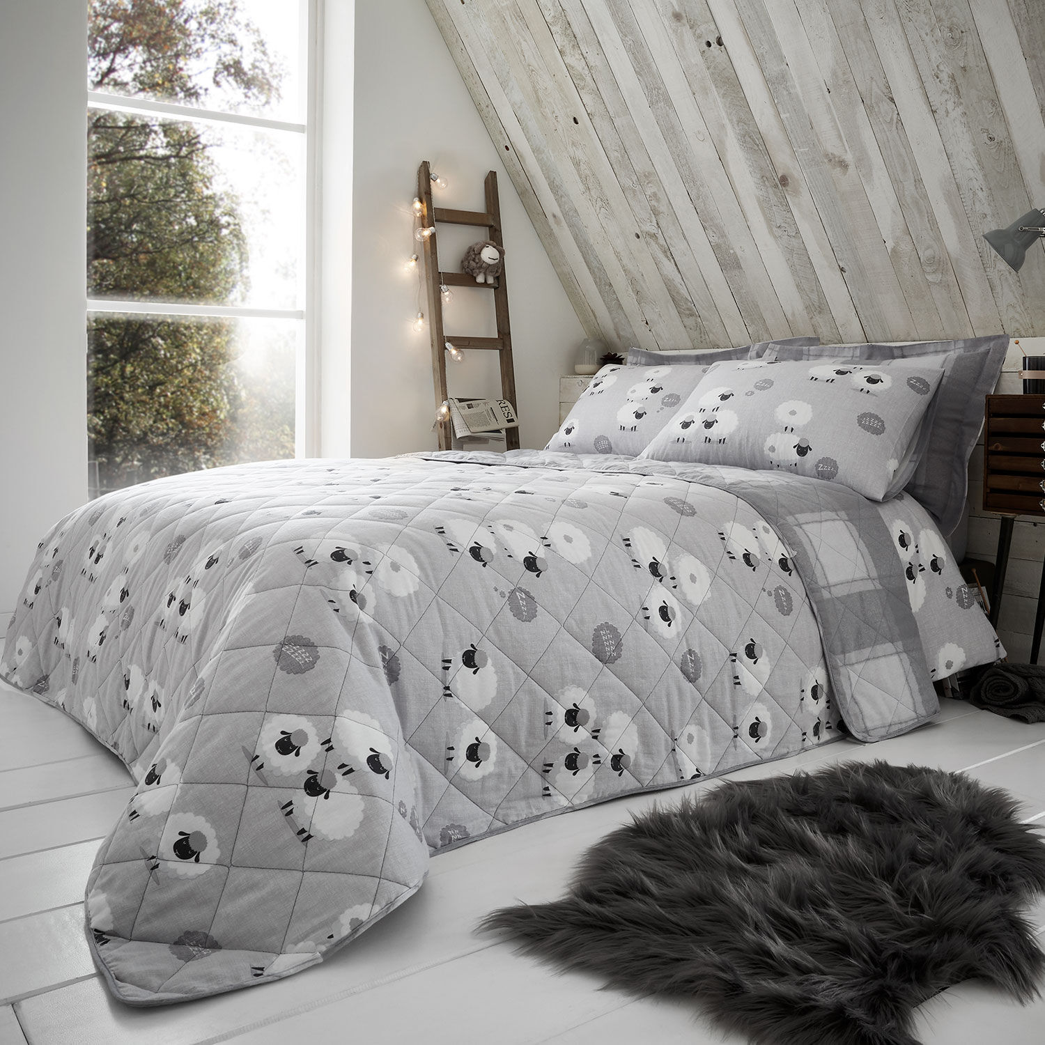 Brushed Cotton Snoozy Sheep Bed Linen Home More Brushed Cotton Snoozy Sheep Bed Linen, Grey Super King Bed Linen