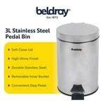BELDRAY 3 LITRE STAINLESS STEEL SOFT-Close Pedal Bin