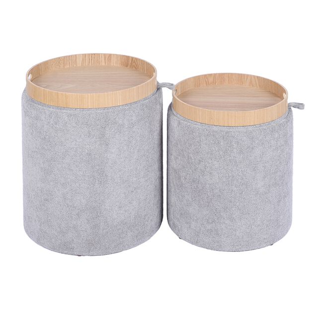 LARGE LIGHT GREY OTTOMAN With Tray