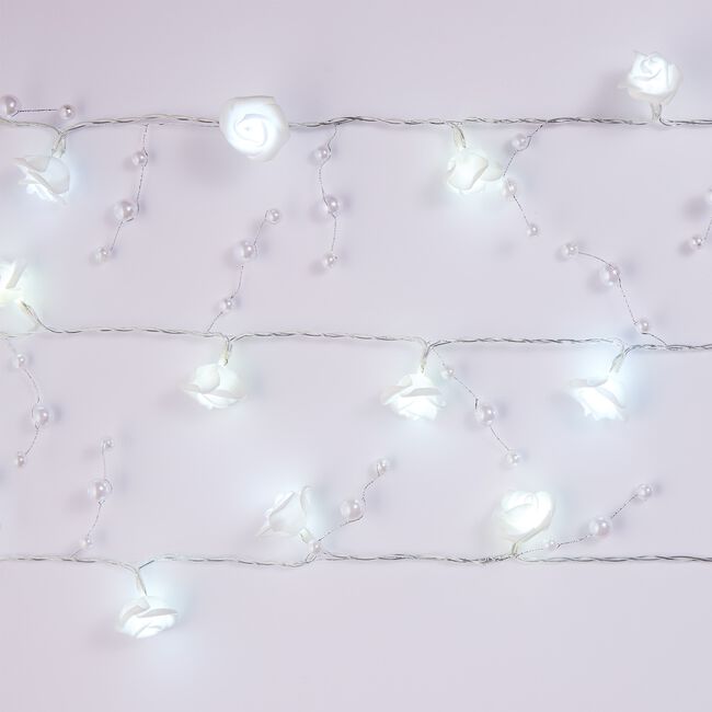 20 LED White Rose and Pearl String Lights