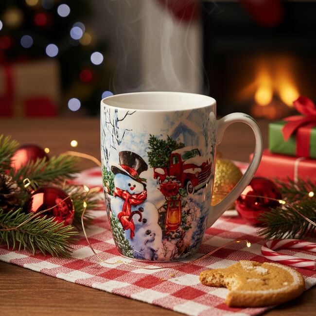 Love Christmas Snowman & Red Car Mug 