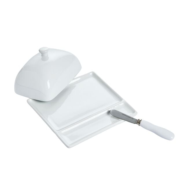 Abney & Croft White Butter Dish with Knife