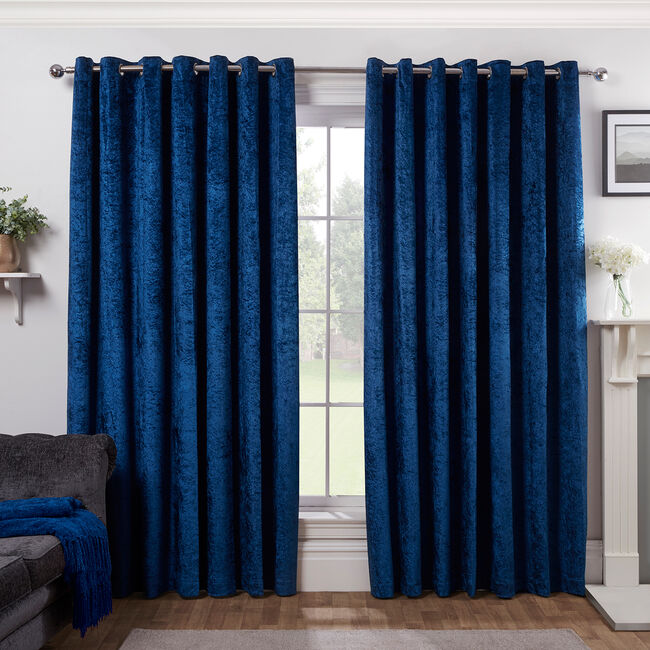 BLACKOUT&THERMAL CRUSHED VELVET NAVY 66x72 Curtain