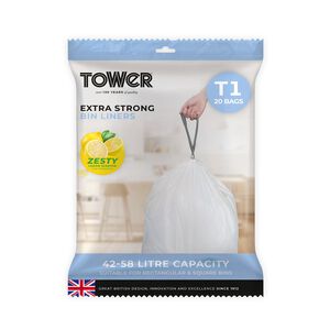 Tower Lemon Scented 42-58L Bin Liners