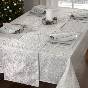 PAISLEY DAMASK SILVER 160x183cm Table Cloth