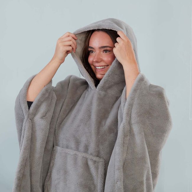 NICOLE DAY FAUX FUR HOODIE BLANKET Grey 