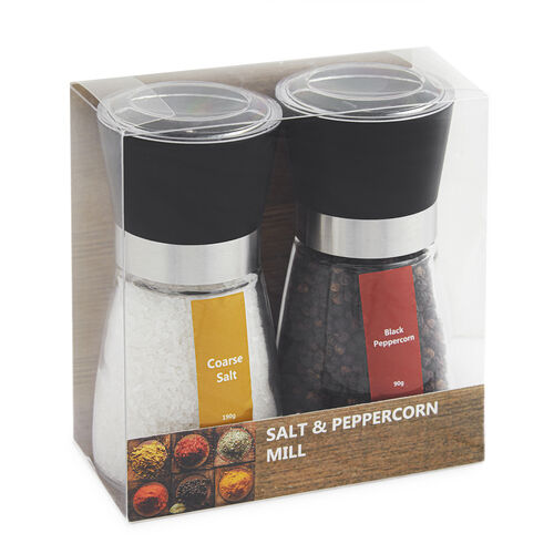 Coarse Salt & Black Peppercorn Mill Set
