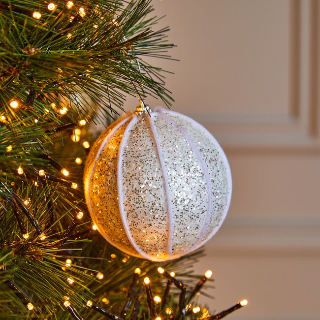 Glitter Christmas Bauble Tree Decoration - Ivory
