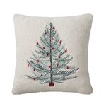 Embroidered Sherpa Tree Cushion - White