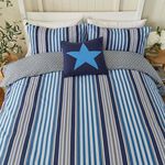SUPER KING SIZE DUVET COVER Beach House Stripe Cobalt Blue / Navy