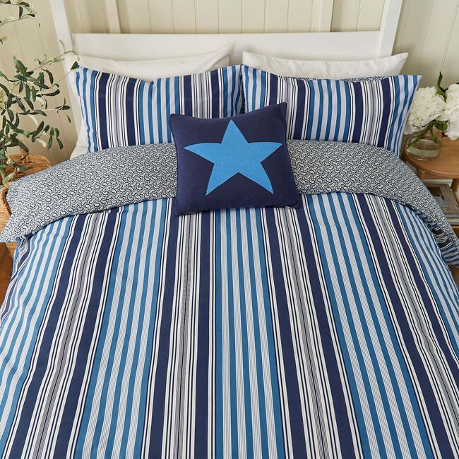 SUPER KING SIZE DUVET COVER Beach House Stripe Cobalt Blue / Navy