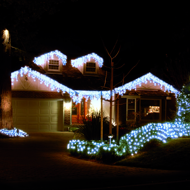 240 Icicle Led Snowing Light Blue Home Store More