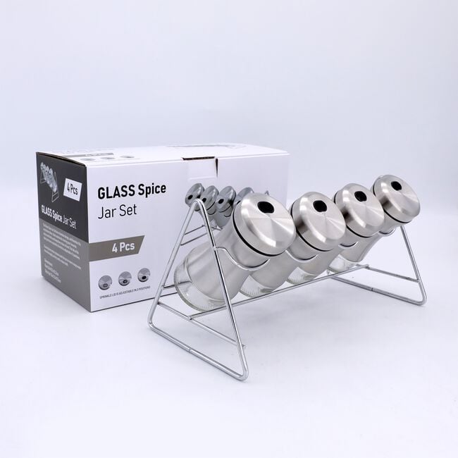 Glass Spice Rack Set - 4 Jars