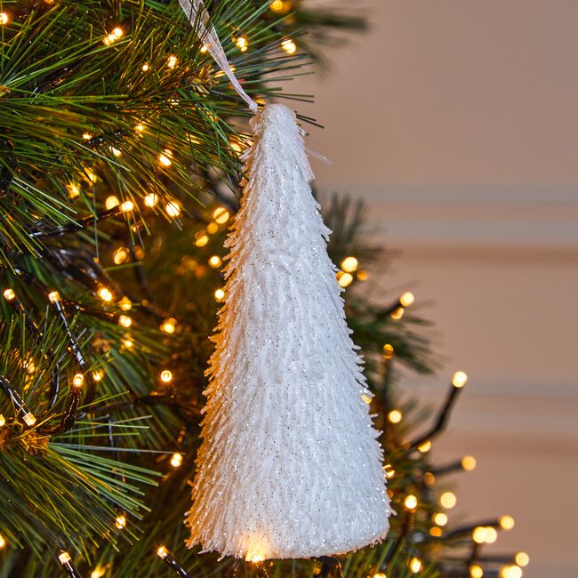 Feathered Cone Christmas Tree Decoration - White