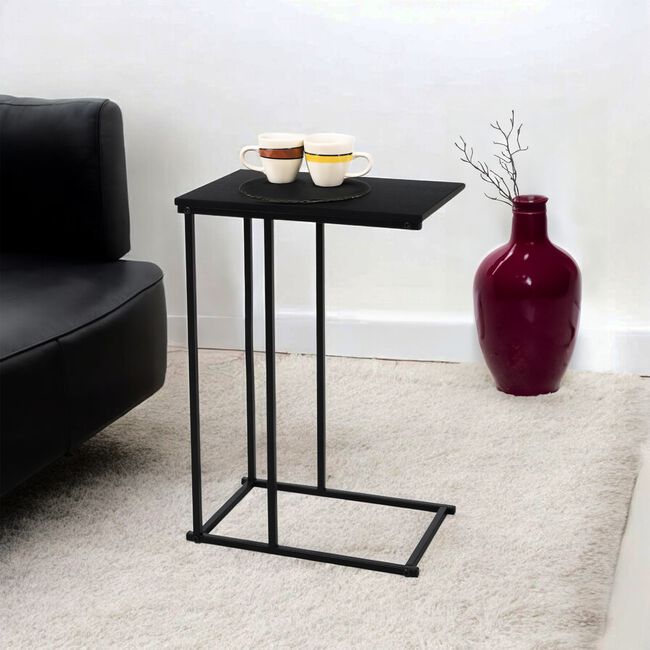 Black Wood Effect C-Shaped Side Table