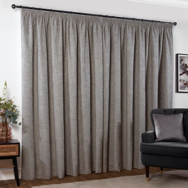 PENCIL PLEAT BLACKOUT THERMAL BASKETWEAVE GREY 66x90 Curtain 