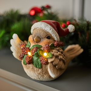 Light Up Robin With Santa Hat