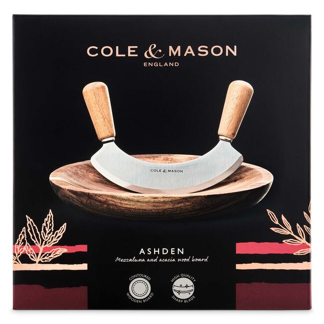 Cole & Mason Acacia Mezzaluna with Board