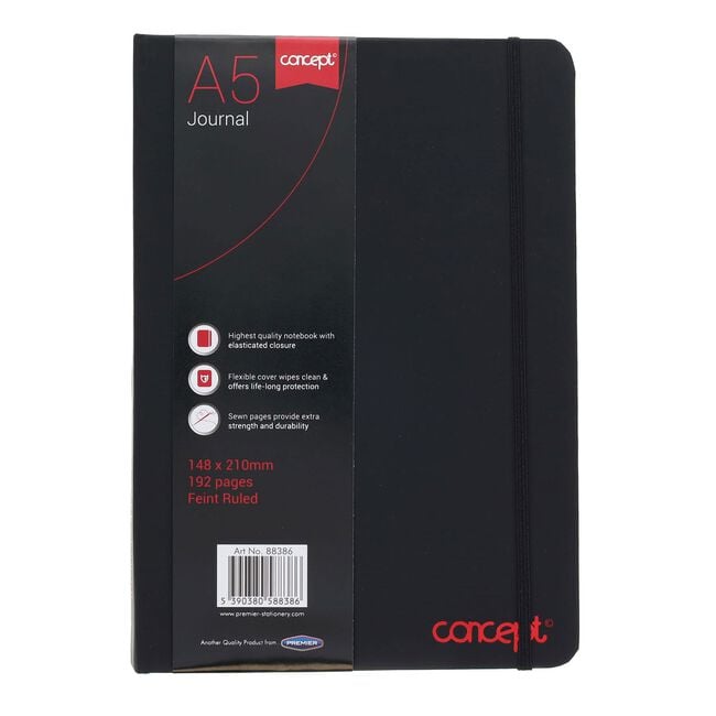 Concept A5 Black Ruled Journal w/ Elastic Closure