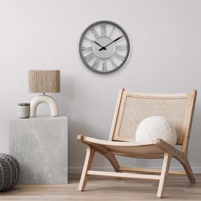 Skeleton Silver Clock 11'' 