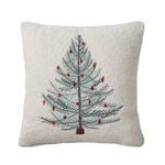 Embroidered Sherpa Tree Cushion - White