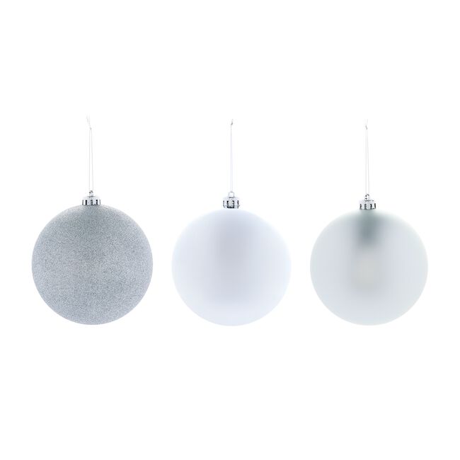 3 PACK 12Cm SILVER Baubles