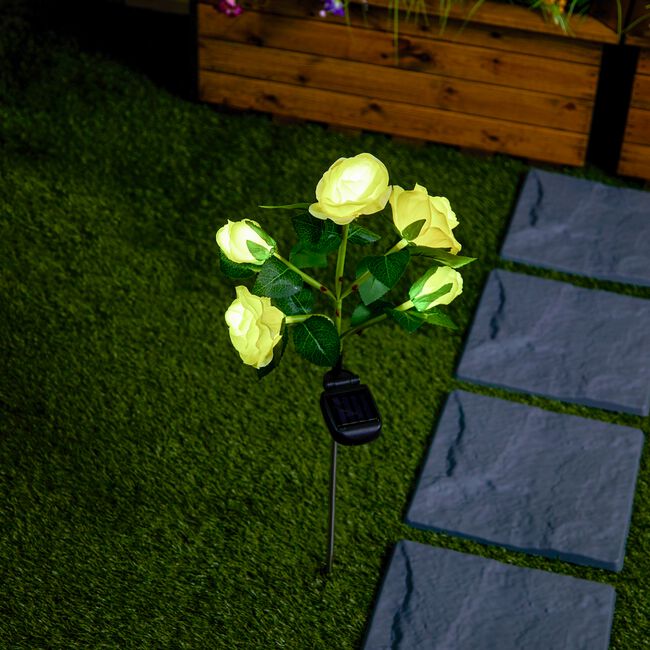 Yellow Rose Solar Garden Stake Light