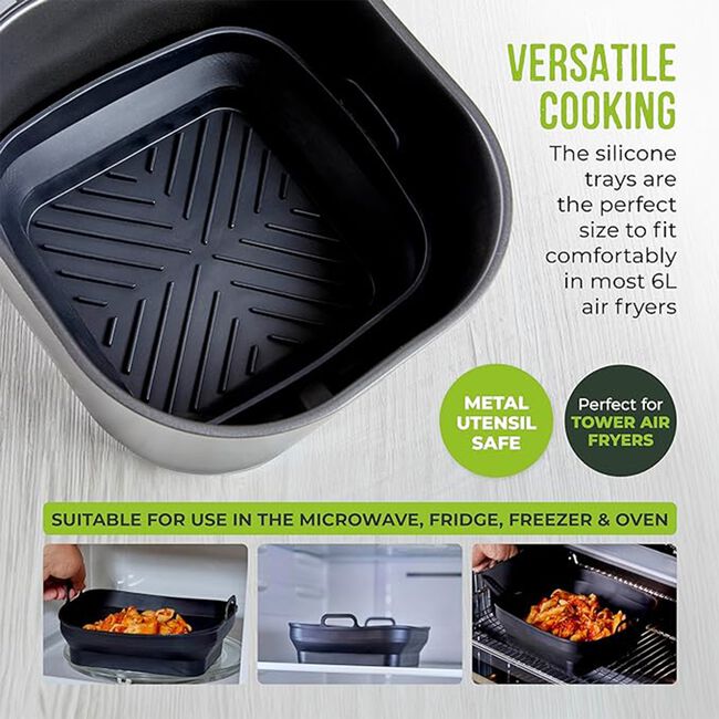 Tower Black Square Foldable Air Fryer Trays - 2pk