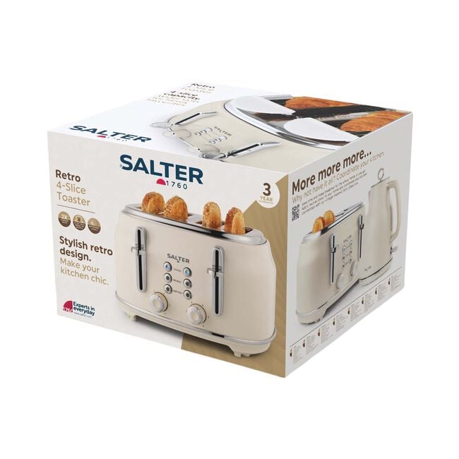 SALTER RETRO CREAM CURVED BODY 4 Slice Toaster