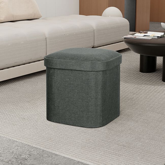 OVAL LINEN FOLDABLE SMALL Charcoal Ottoman