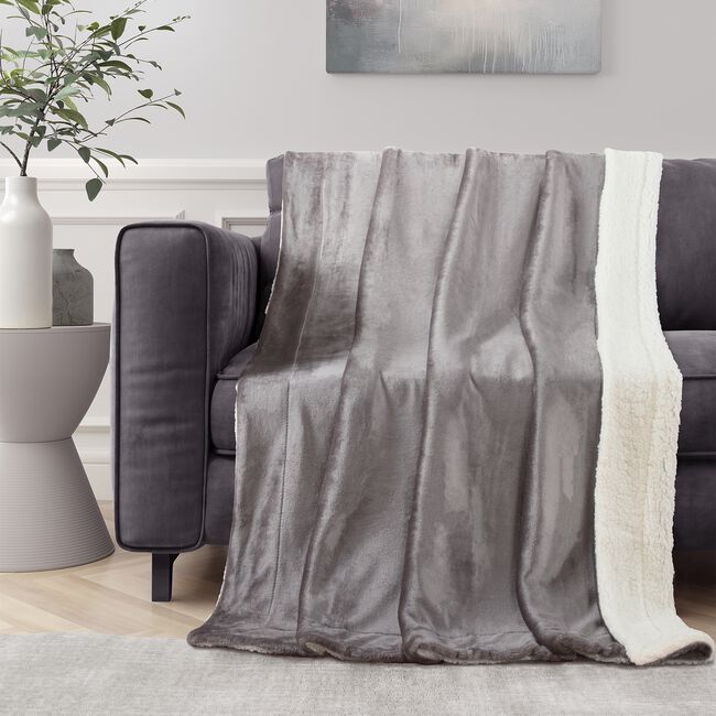 NICOLE DAY MINK SHERPA GREY 130x170cm Throw