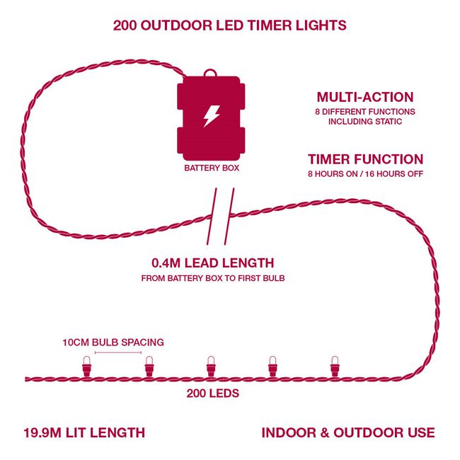 200 MULTICOLOUR Outdoor Led Timer Lights