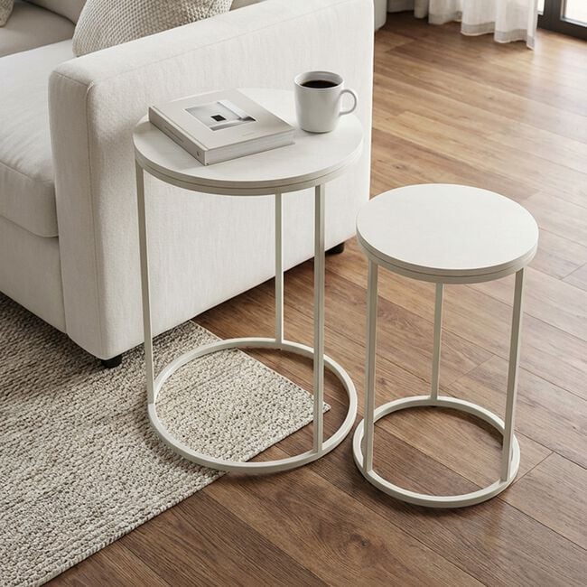 White Marble Effect Side Table Set of 2