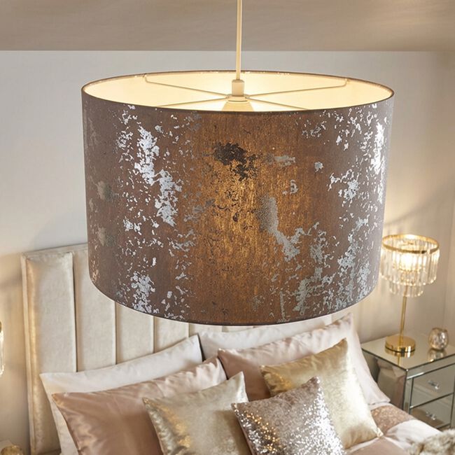 Silver Foil Effect Linen Light Shade