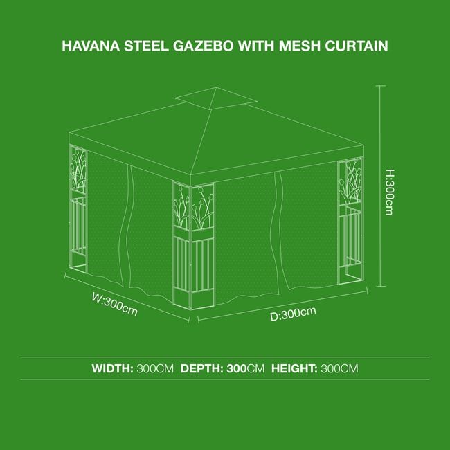 Havana Steel Gazebo with Mesh Curtain