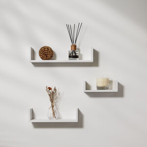 Bergen White 3 Set U-Shape Floating Wall Shelf