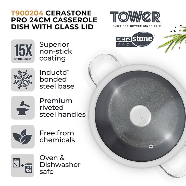 Tower Cerastone PRO 24cm Casserole With Lid