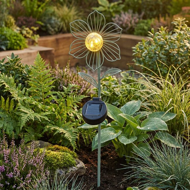 60CM SOLAR METAL FLOWER Garden Stake Sage