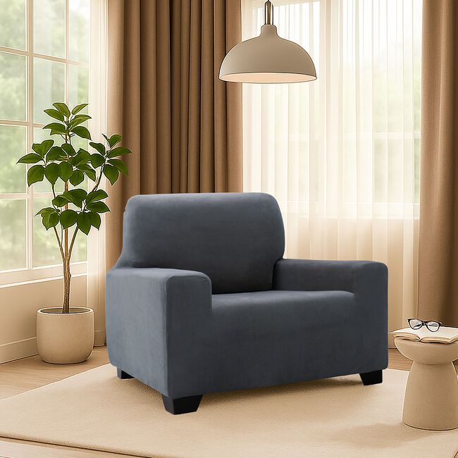 REGAL MILLS EASYSTRETCH VELVET DARK GREY Armchair Cover