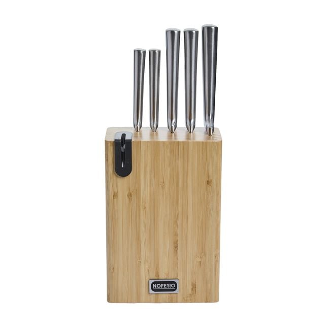 Noferro Bamboo 5 Piece Knife Block with Sharpener
