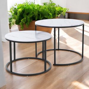 Set of 2 Side Tables Medium - Marble Finish White
