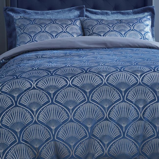 CATHERINE LANSFIELD DOUBLE DUVET COVER Art Deco Pearl Navy 