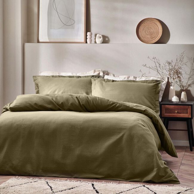 DOUBLE DUVET COVER Waffle Olive