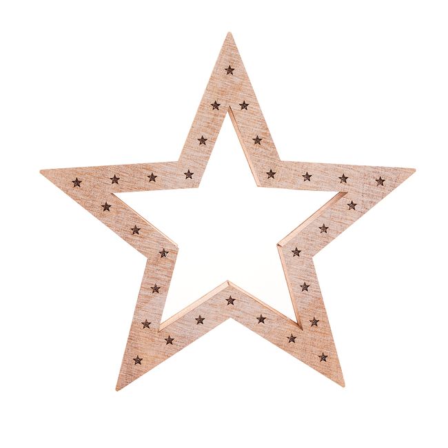 Set Of 2 Light Up Christmas Wooden Stars