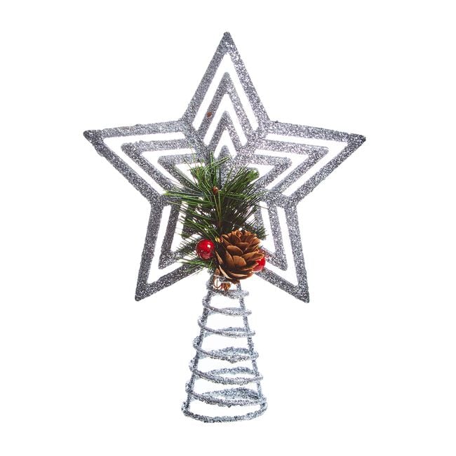 SIlver Glitter 20cm Tree Topper
