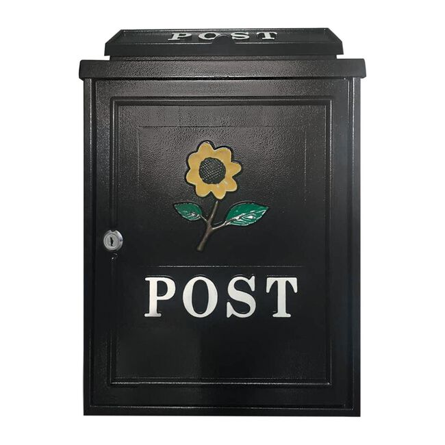 Postplus Sunflower Diecast Steel Letterbox Black