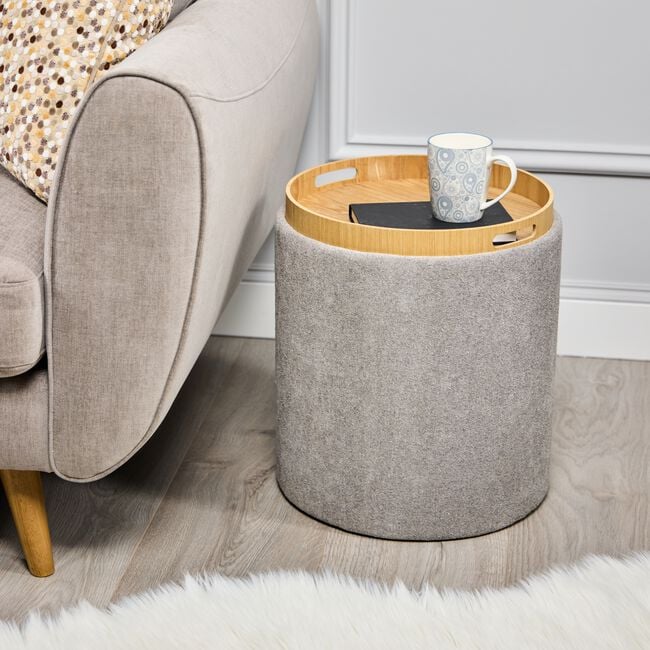 LARGE LIGHT GREY OTTOMAN With Tray