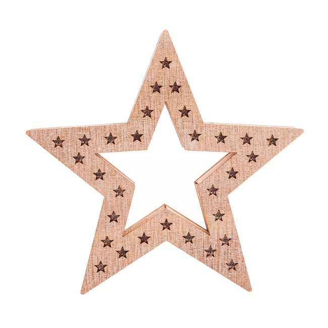 Set Of 2 Light Up Christmas Wooden Stars
